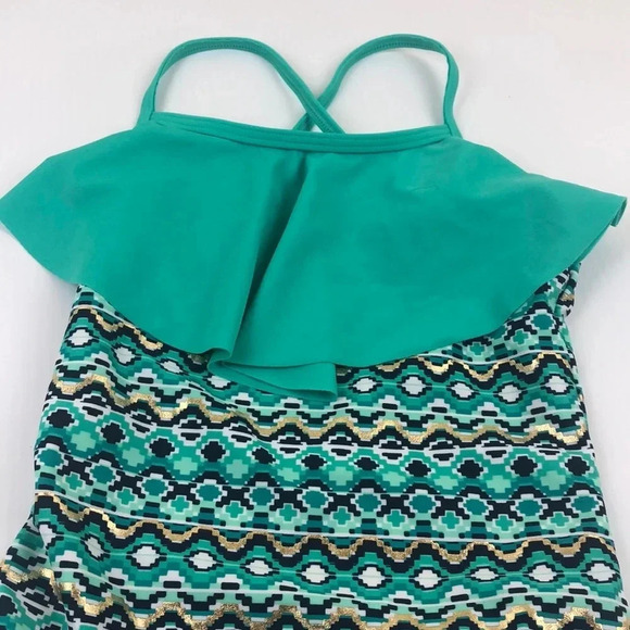 NEW LANDS’ END EUC GIRLS BATHING SUIT SUMMER SWIM GREEN CASUAL TRAVEL SIZE L 7 - Picture 5 of 7